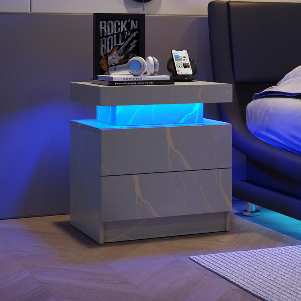 Contemporary LED Bedside Cabinet with Drawers