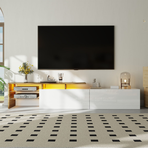 Modern High Gloss TV Cabinet with LED Lighting & Glass Shelves