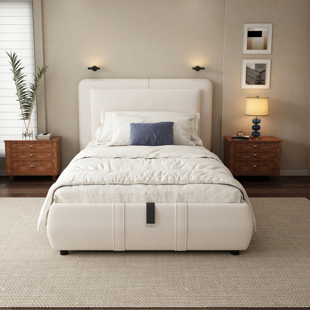 Beige Velvet 3ft Single Hydraulic Storage Bed with Removable Headboard