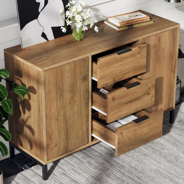 Dark Oak Sideboard Cabinet with 2 Doors & 3 Drawers