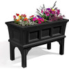 FastFurnishings Black Rectangular Raised Garden Bed Planter Box with Removeable Trays 