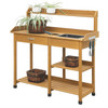FastFurnishings Outdoor Garden Wood Potting Bench Work Table with Sink in Light Wood Finish 