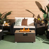 FastFurnishings Outdoor Propane Fire Pit with Side Table Tank Holder in Brown PE Rattan 