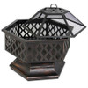 FastFurnishings 24 Inch Steel Distressed Bronze Lattice Design Fire Pit With Cover 