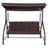 FastFurnishings Brown Adjustable 3 Seat Cushioned Porch Patio Canopy Swing Chair 