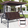 FastFurnishings Brown Adjustable 3 Seat Cushioned Porch Patio Canopy Swing Chair 