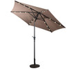 FastFurnishings Tan 9-Ft Patio Umbrella with Steel Pole Crank Tilt and Solar LED Lights 