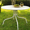 FastFurnishings Round Patio Dining Table in White Outdoor UV Resistant Metal 