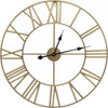 FastFurnishings Round 24-inch Decorative Gold Metal Wall Clock Roman Numerals and Black Hands 