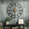 FastFurnishings 36-inch Metal Silent Wall Clock with Roman Numerals and Wooden Center 