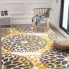 FastFurnishings 5' x 7' Grey Yellow Floral Woven Stain Resistant Polypropylene Area Rug 