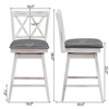 FastFurnishings Set of 2 White Wood 24-in Counter Height Farmhouse Swivel Cushion Seat Barstools 