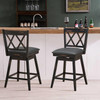 FastFurnishings Set of 2 Black Wood 24-in Counter Height Farmhouse Swivel Cushion Seat Barstools 