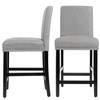 FastFurnishings Set of 2 Modern Kitchen Dining Barstools w/ Black Wood Legs and Grey Linen Seat 