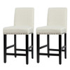 FastFurnishings Set of 2 Modern Kitchen Dining Barstools w/ Black Wood Legs and Beige Linen Seat 