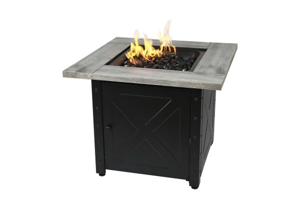 Endless Summer The Mason 30 Square Gas Outdoor Fire Pit with Printed Wood Lat look Cement Resin Mantel