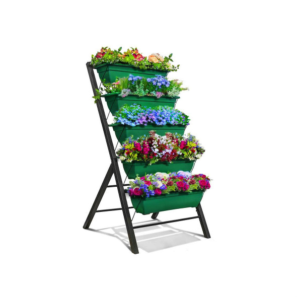 FastFurnishings 4 FT 5 Tier Green Vertical Garden Indoor/Outdoor Elevated Planter 