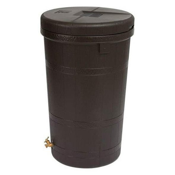 FastFurnishings Dark Brown Single Spigot Eco 50-Gallon Rain Barrel 