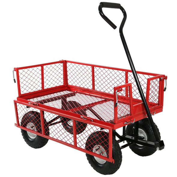 FastFurnishings Heavy Duty Red Wheelbarrow Steel Log Garden Cart 