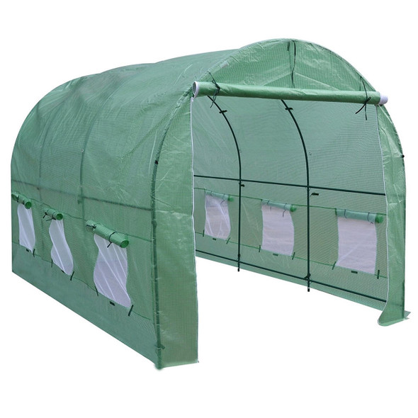 FastFurnishings Outdoor 7 x 12 Ft Greenhouse Kit with Steel Frame and Green Cover 