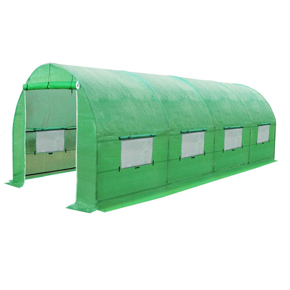 FastFurnishings Large 10 x 20 Ft Garden Greenhouse Kit with Green PE Cover 