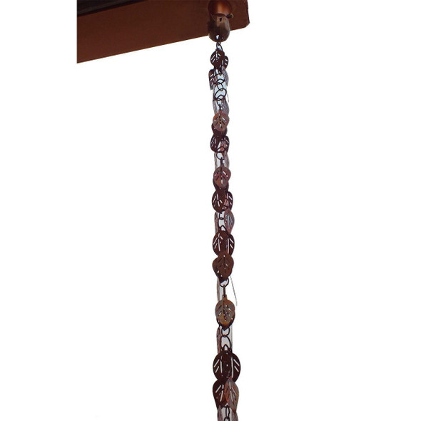 FastFurnishings Pure Copper 8.5 Ft Leaves Rain Chain Rainwater Downspout 