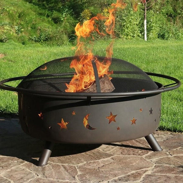 FastFurnishings Steel Wood Burning Fire Pit with Spark Screen 