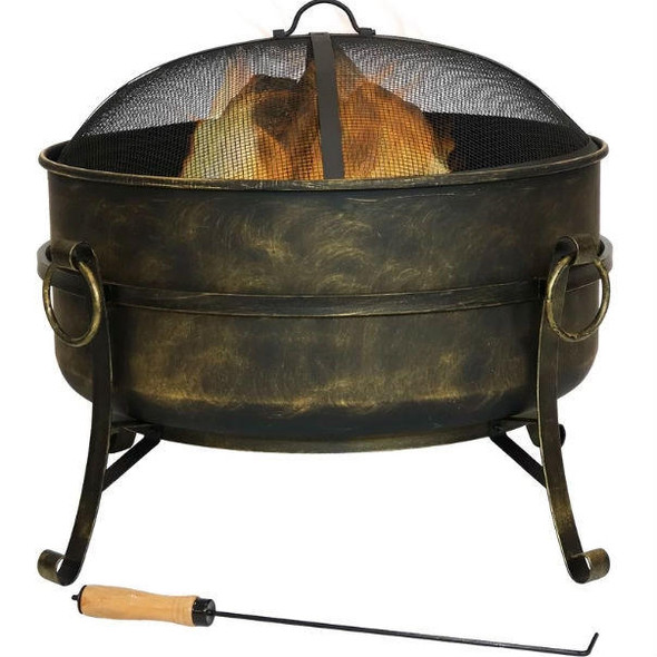 FastFurnishings Outdoor 24-inch Diameter Steel Cauldron Wood Burning Fire Pit 