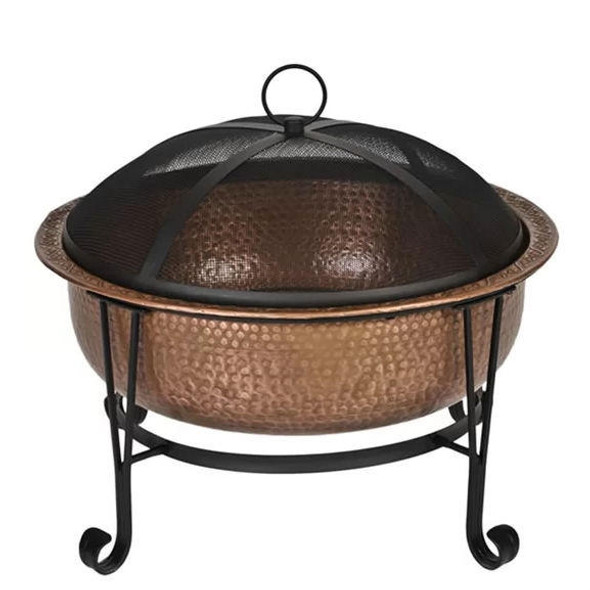 FastFurnishings Hammered Copper 26-inch Fire Pit with Stand and Spark Screen 