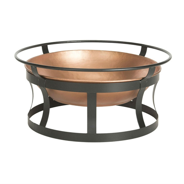 FastFurnishings Copper Finish Fire Pit with Black Iron Stand Grate and Fire Poker 