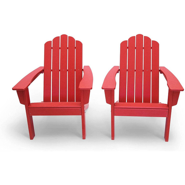 FastFurnishings All Weather Recycled Red Poly Plastic Outdoor Patio Adirondack Chairs - Set of 2 