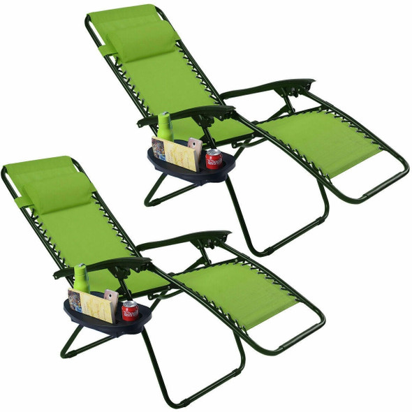 FastFurnishings Set of 2 Green Folding Outdoor Zero Gravity Lounge Chair Recliner 