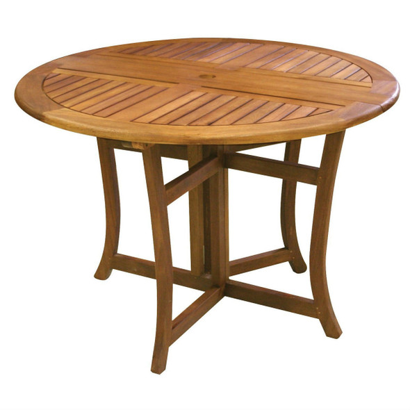 FastFurnishings Outdoor Folding Wood Patio Dining Table 43-inch Round with Umbrella Hole 