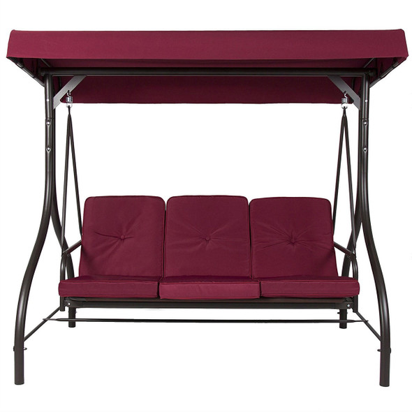 FastFurnishings Burgundy Outdoor Patio Deck Porch Canopy Swing with Cushions 