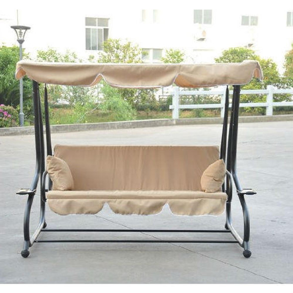 FastFurnishings Outdoor Canopy Swing Patio Porch Shade Deck Bed in Sand 