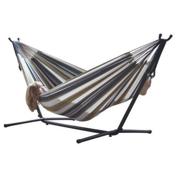 FastFurnishings Desert Moon Pattern Cotton Hammock with 9-FT Steel Stand 