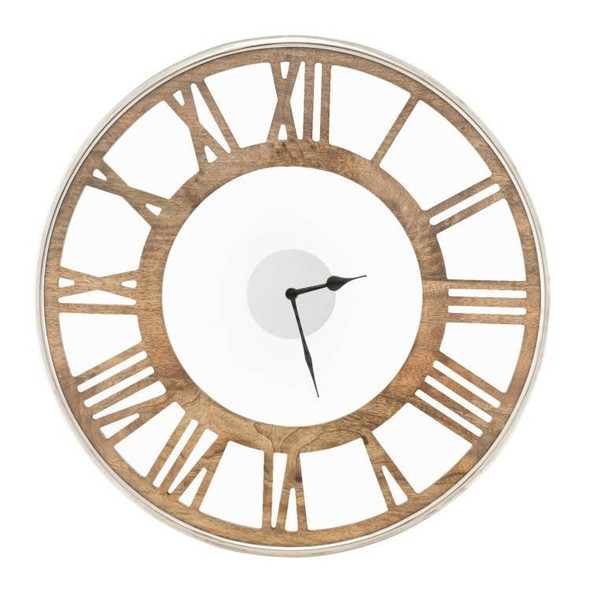 FastFurnishings 20-inch Classic Farmhouse Natural Wood Roman Numerals Wall Clock 