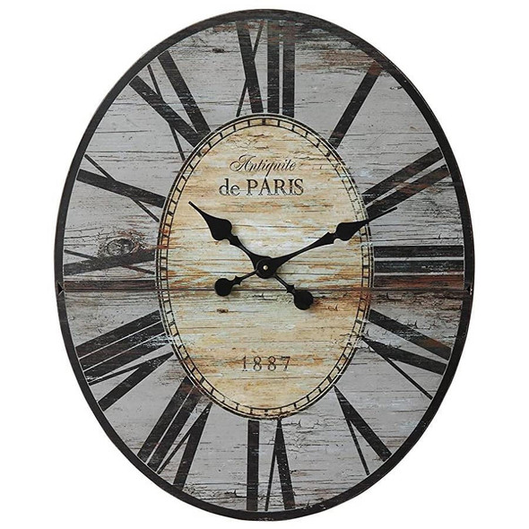 FastFurnishings Gray Oversized Distressed Paris Wood Wall Clock 