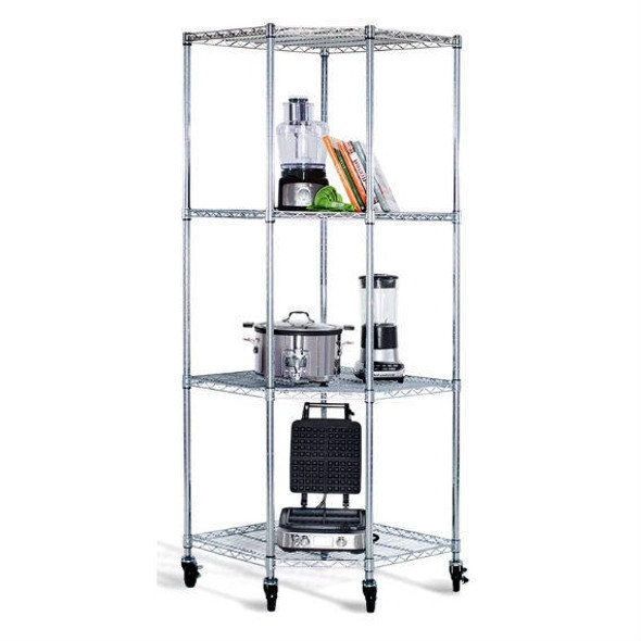 FastFurnishings Heavy Duty 4-Tier Corner Storage Rack Shelving Unit with Casters 