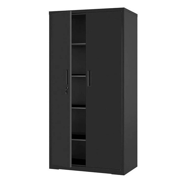 FastFurnishings Black Steel Lockable Storage Cabinet Shelving Unit with 4 Adjustable Shelves 