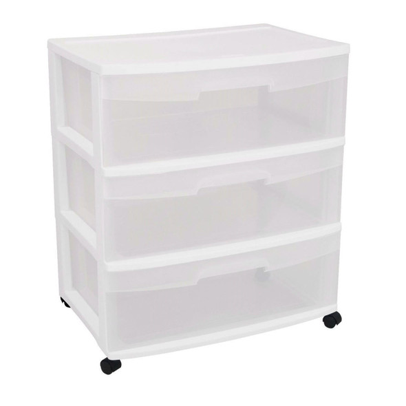 FastFurnishings Mobile 3-Drawer Storage Cart Wardrobe Home Storage Cabinet in Clear White 