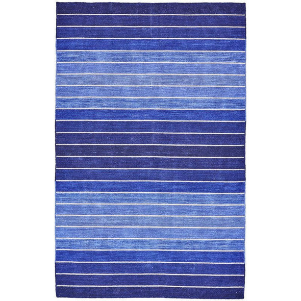 FastFurnishings 2' x 3' Striped Hand-Tufted Wool/Cotton Blue Area Rug 