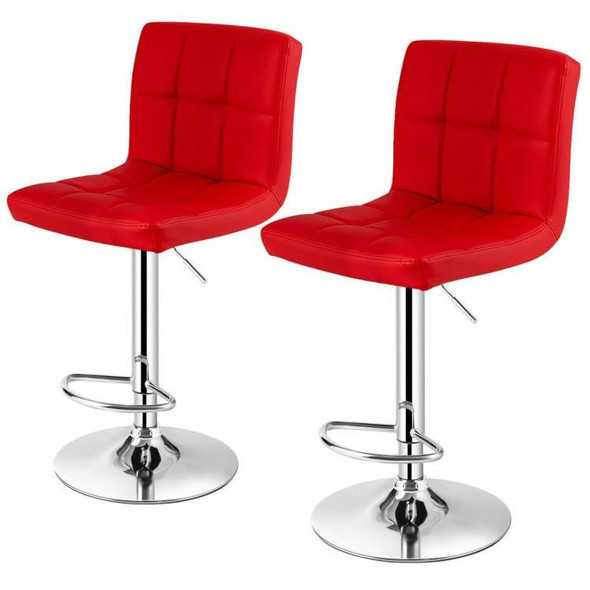 FastFurnishings Set of 2 Modern Adjustable Height Barstools w/ Comfortable Red PU Leather Seat 