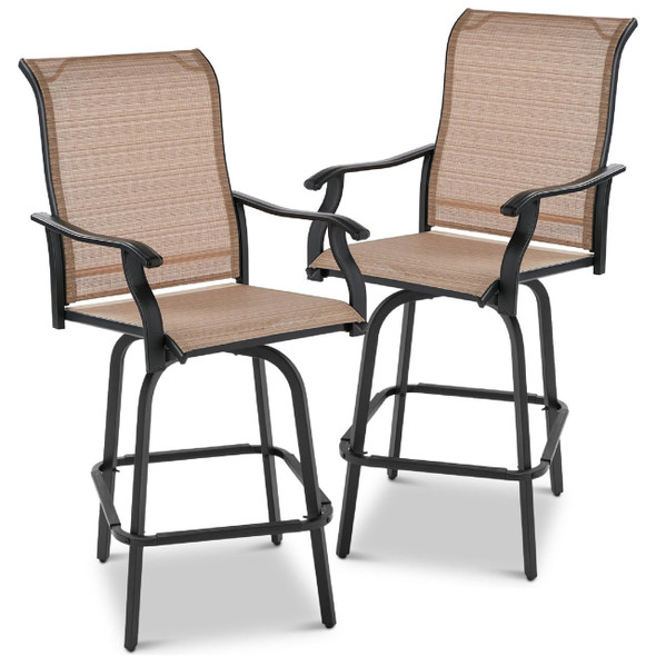 FastFurnishings Set of 2 Tan All-Weather Mesh Swivel Barstools 