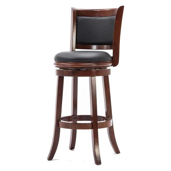 FastFurnishings Cherry 29-inch Solid Wood Bar Stool with Faux Leather Swivel Seat 