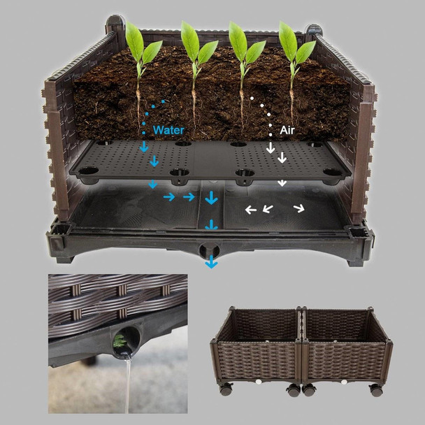 FastFurnishings Modern 2-Piece Indoor Outdoor Raised Garden Planter Box on Wheels in PP Rattan 