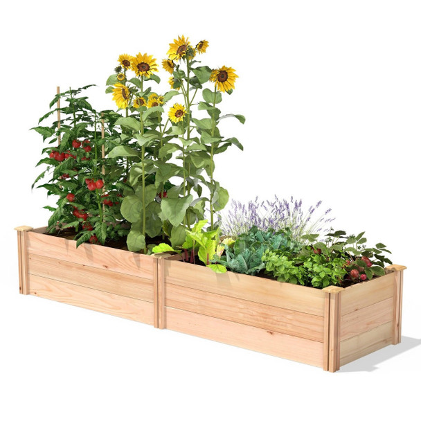 FastFurnishings 2 ft x 8 ft Tall Cedar Wood Raised Garden Bed - Made in USA 