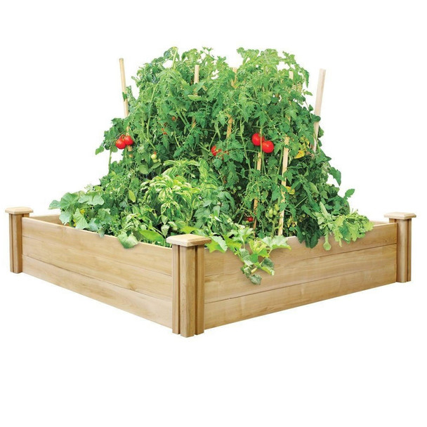 FastFurnishings Cedar 4 ft x 4 ft x 10.5 in Raised Garden Bed - Made in USA 