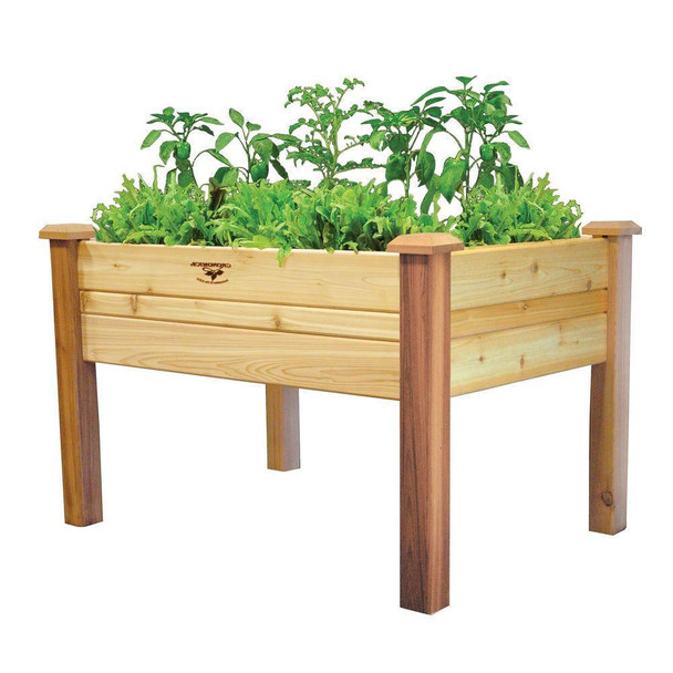 FastFurnishings Elevated 2Ft x 4-Ft Cedar Wood Raised Garden Bed Planter Box - Unfinished 