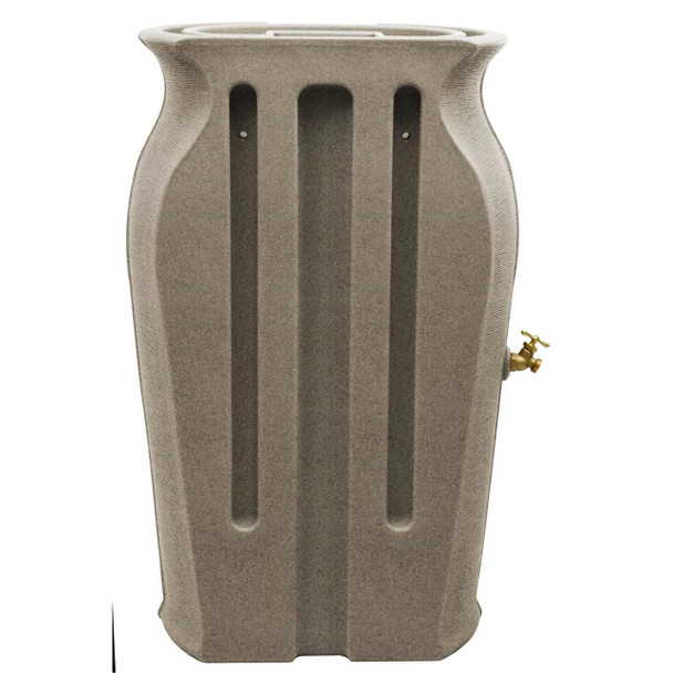 FastFurnishings Grey SandStone 50-Gallon Plastic Urn Rain Barrel with Planter Top 